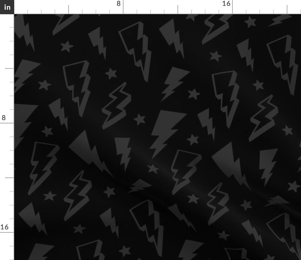 lightning + stars dark grey on black monochrome bolts