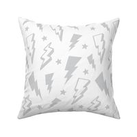 lightning + stars light grey on white monochrome bolts