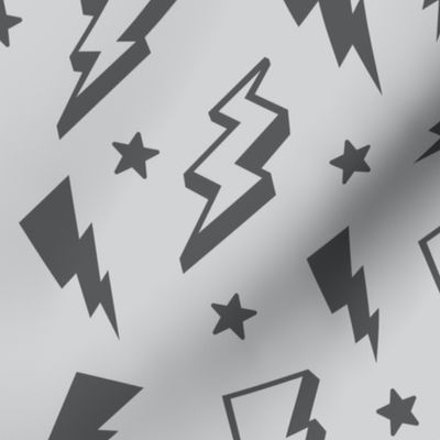 lightning + stars grey on light grey monochrome bolts