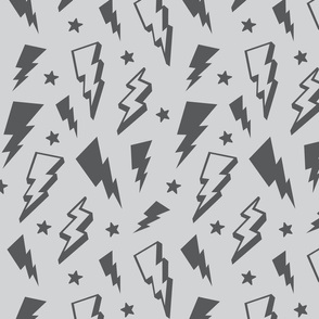 lightning + stars grey on light grey monochrome bolts