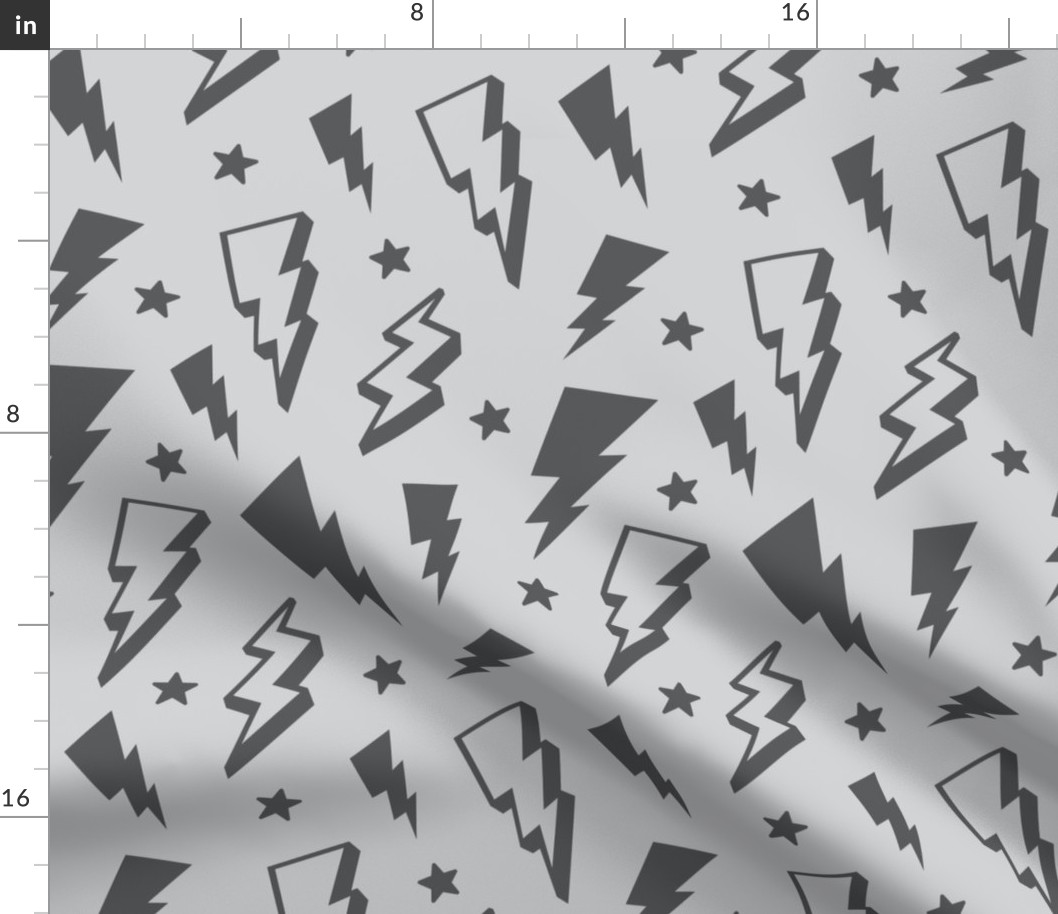 lightning + stars grey on light grey monochrome bolts