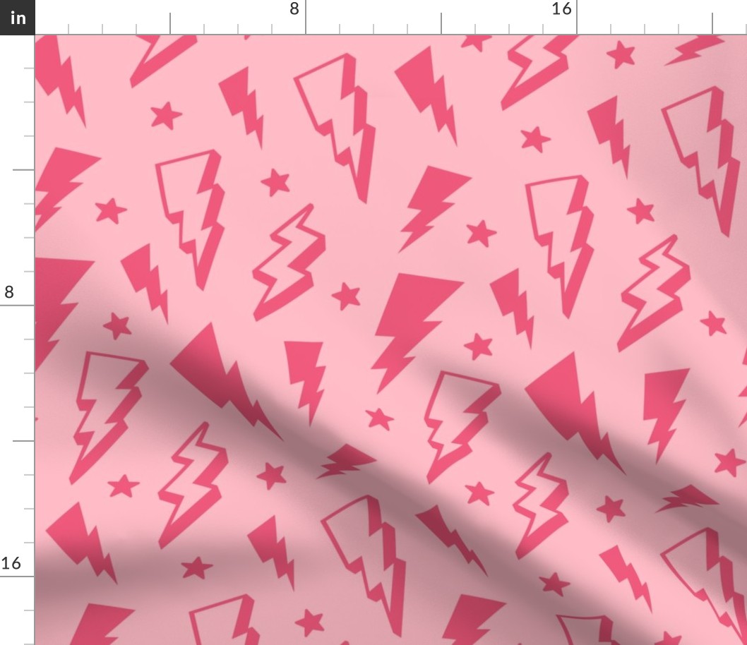 lightning + stars hot pink on light baby pink monochrome bolts