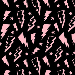 lightning + stars light baby pink on black bolts