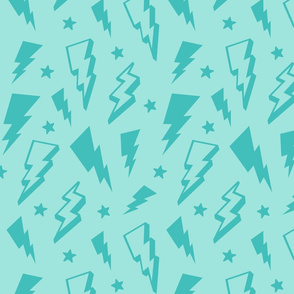 lightning + stars teal blue on light baby teal blue monochrome bolts