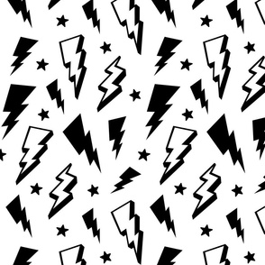 lightning + stars black on white monochrome bolts