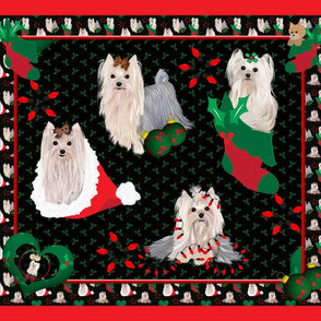 Yorkie Christmas Quilt Panel 42x36"