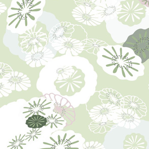 Pretty Poppies-Green and White