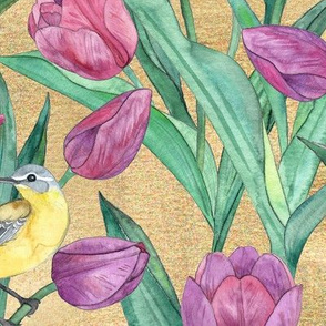 Blue Headed Wagtail in the Tulips Large Print