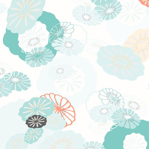 Pretty Poppies-White and Teal