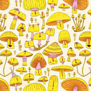 Fun Fungi -Funny Quirky Nature Mushroom Party - Pink Yellow Orange Cream - Large