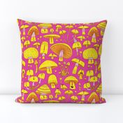 Fun Fungi -Funny Quirky Nature Mushroom Party - Pink Yellow Orange