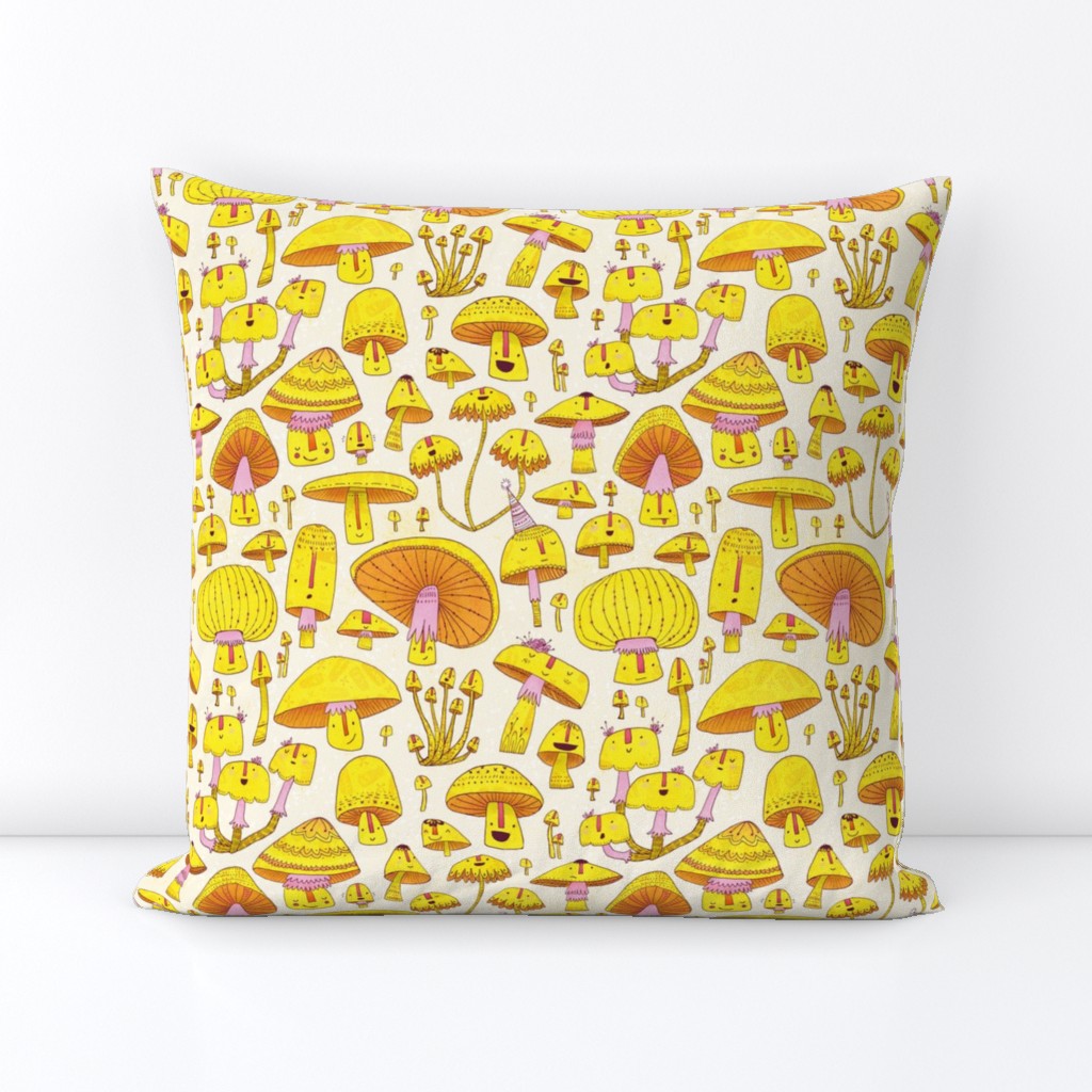 Fun Fungi -Funny Quirky Nature Mushroom Party - Pink Yellow Orange Cream