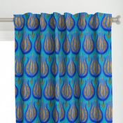 GIANT Tulips woven in old gold on cerulean blue by Su_G_©SuSchaefer