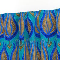 GIANT Tulips woven in old gold on cerulean blue by Su_G_©SuSchaefer