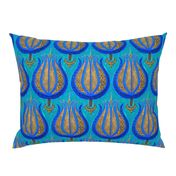 GIANT Tulips woven in old gold on cerulean blue by Su_G_©SuSchaefer