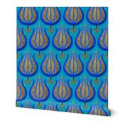 GIANT Tulips woven in old gold on cerulean blue by Su_G_©SuSchaefer