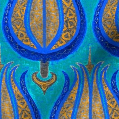 GIANT Tulips woven in old gold on cerulean blue by Su_G_©SuSchaefer