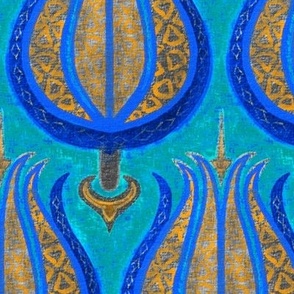 GIANT Tulips woven in old gold on cerulean blue by Su_G_©SuSchaefer