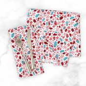 Mitten Montage Petite - White Snow + Red + Blue - winter holiday Christmas Snowflakes holly 