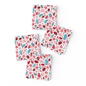 Mitten Montage Petite - White Snow + Red + Blue - winter holiday Christmas Snowflakes holly 