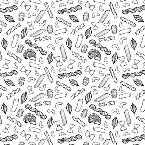 Pasta Shapes in Black and White Tea Towel