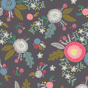 Embroidered flower pattern on gray (large)