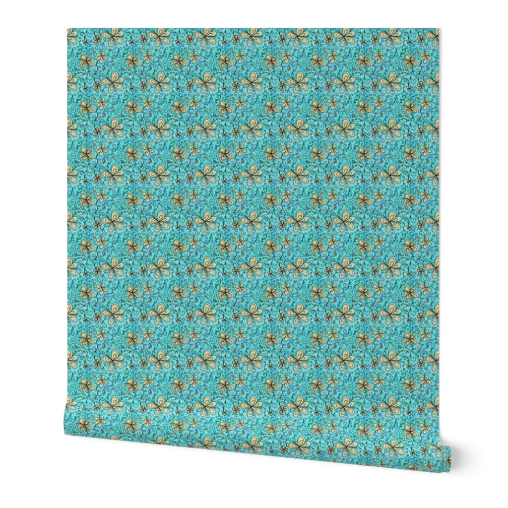 Yellow Sweet Cream Flowers on Cotton Candy Blue