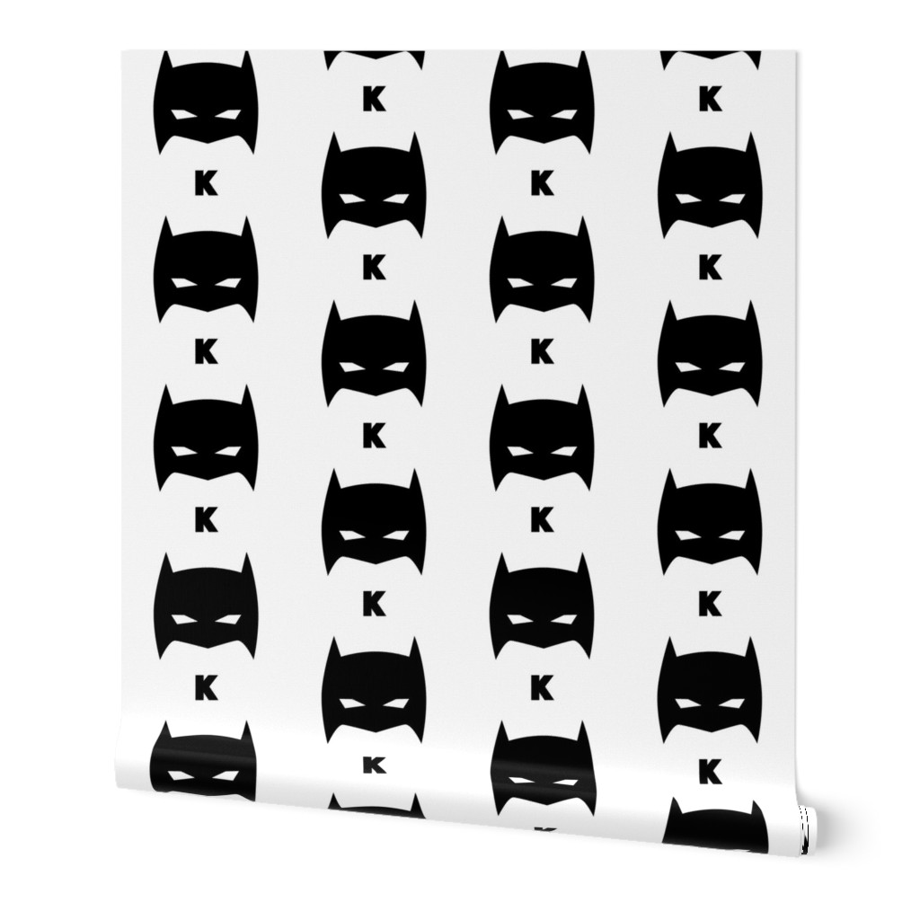 Superhero Bat Mask K Initial Black and White