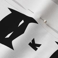 Superhero Bat Mask K Initial Black and White