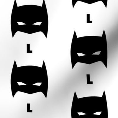 Superhero Bat Mask Initial L Black and White