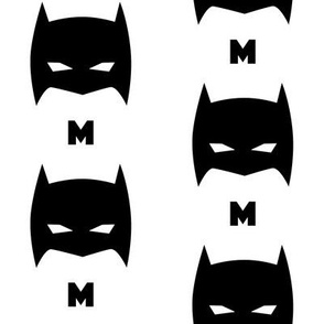 Superhero Bat Mask Initial M Black and White