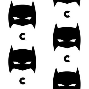 Superhero Bat Mask Initial C Black and White