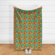 GOLD MANDALA FLOWERS  TURQUOISE LARGE