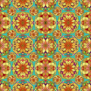 GOLD FLOWER MANDALA TURQUOISE RAIN BUBBLES VARIATION TILES