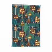 Tree Houses - tea towel