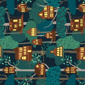 Tree Houses - tea towel