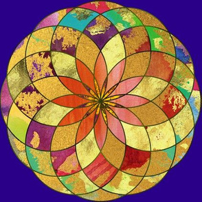 GOLD FLOWER MANDALA Deep Purple Blue