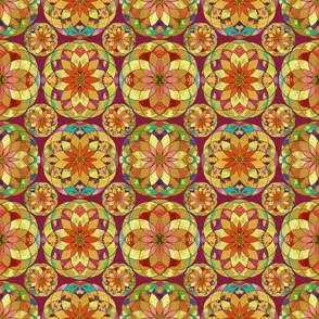 GOLD FLOWER MANDALA BURGUNDY ROSEWOOD RAIN BUBBLES Variegated Tiles