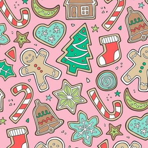 Christmas Xmas Holiday Gingerbread Man Cookies Winter Candy Treats on Pink