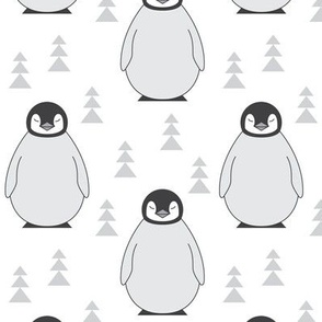 large penguins with triangle-trees-on-white