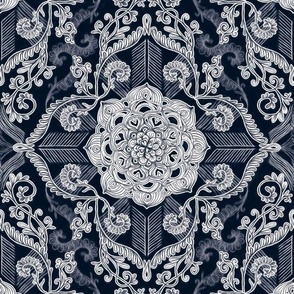 Centered lace doodle in dark navy indigo