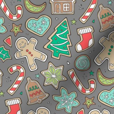 Christmas Xmas Holiday Gingerbread Man Cookies Winter Candy Treats on Dark Grey