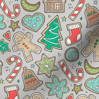 Christmas Xmas Holiday Gingerbread Man Cookies Winter Candy Treats on Grey