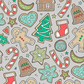 Christmas Xmas Holiday Gingerbread Man Cookies Winter Candy Treats on Grey