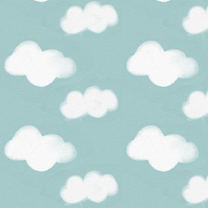 watercolor clouds - white on seafoam blue || by sunny afternoon