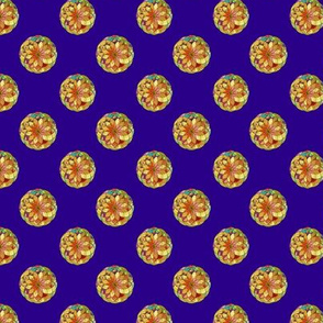 GOLD FLOWER MANDALA Deep Purple Blue Small Dots