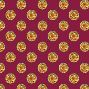 GOLD FLOWER MANDALA BURGUNDY ROSEWOOD Smaill dots