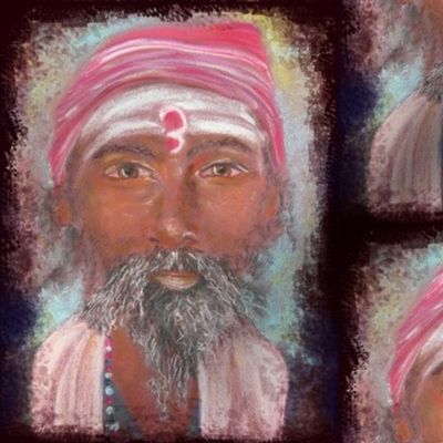 INDIAN SADHU PORTRAIT CHALK PASTEL DRAWING FACE