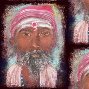 INDIAN SADHU PORTRAIT CHALK PASTEL DRAWING FACE