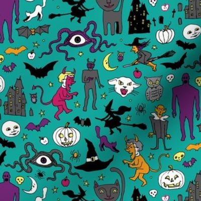 Retro Halloween - turquoise multi